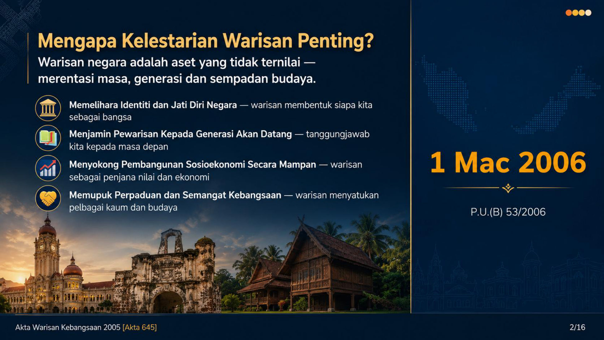 Visual warisan Malaysia dan tarikh kuat kuasa yang dipaparkan dalam sumber